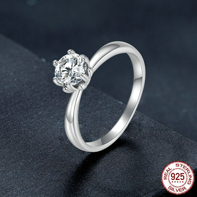 Anel Prata 925 com Pedra de Moissanite de 0,8 Quilates