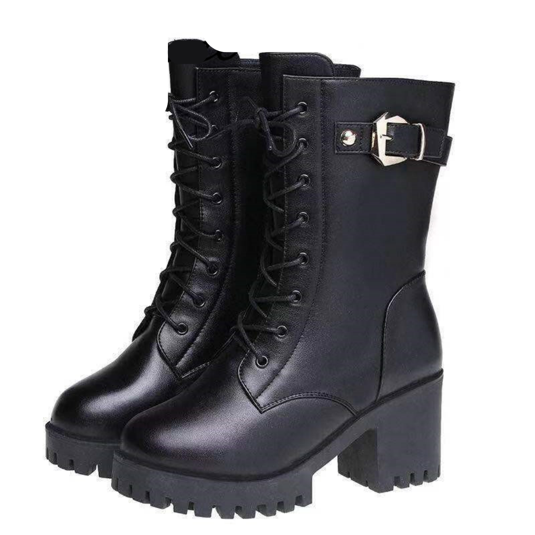 Bota Cano Alto com Salto e Revestimento de Lã para Inverno/ Outono