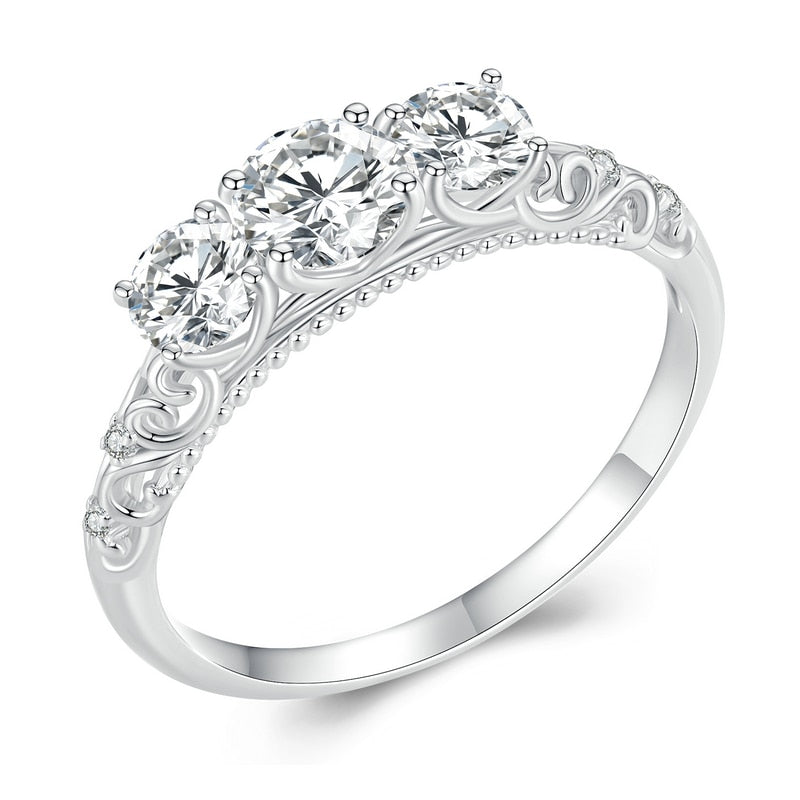 Anel Prata 925 com 3 Pedras de Moissanite de 1.1 Quilates